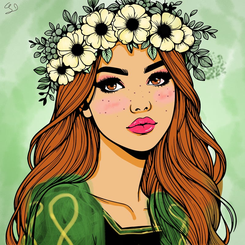 realistic woman with flowers crown