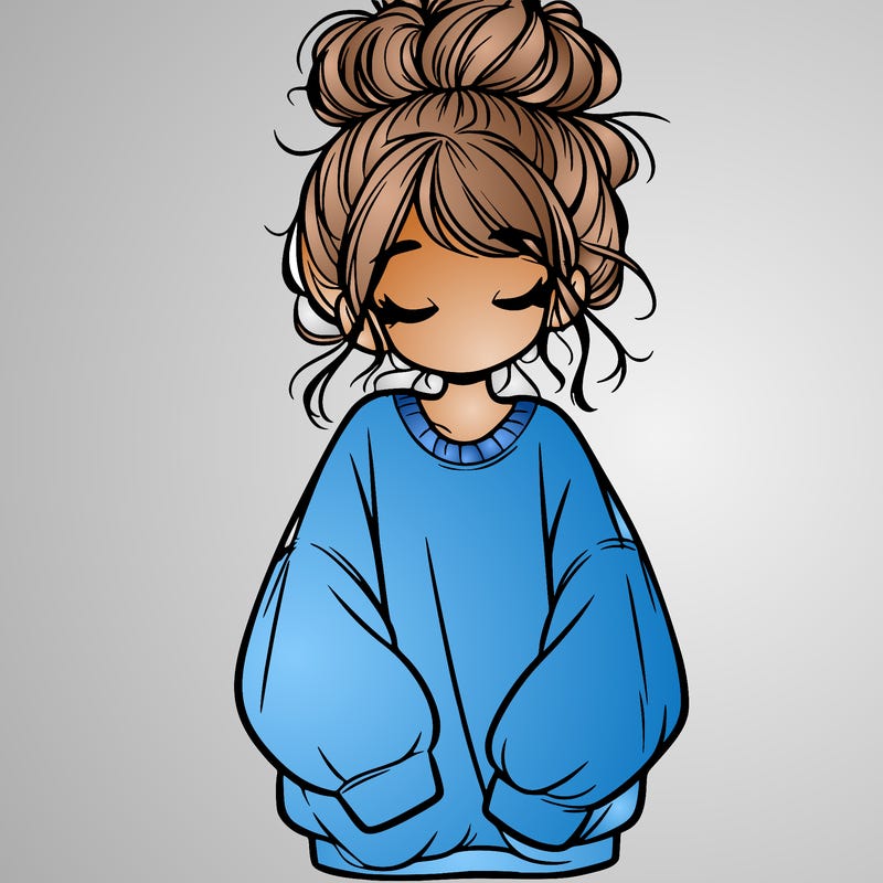 girl with baggy sweatshirt and messy bun