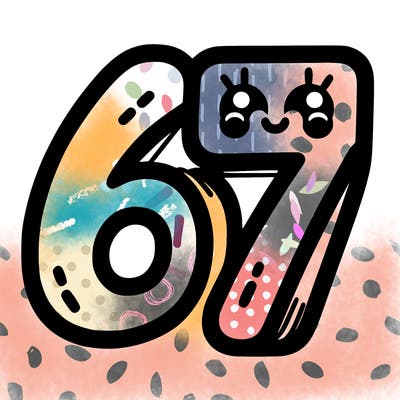 the numbers 67