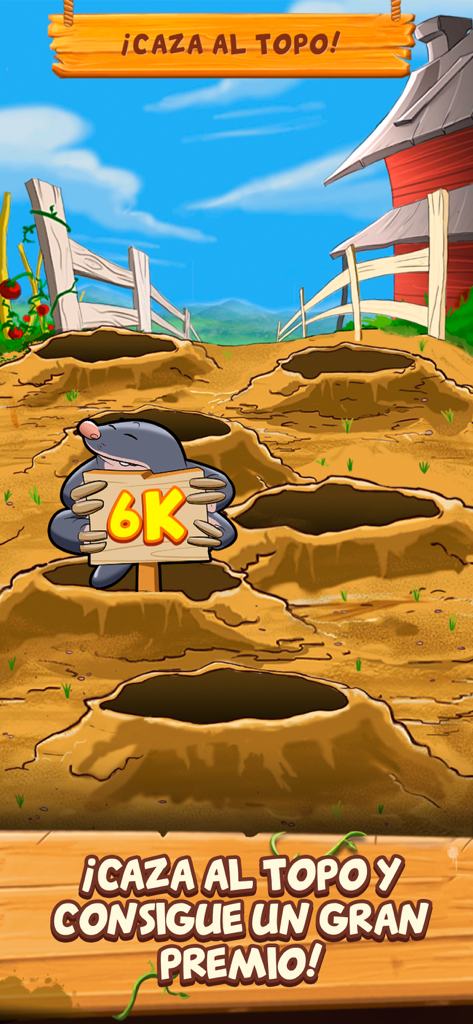 La Granja - Tragaperras Bar - Screenshot of the Los Topos mini game in La Granja slot machine showing a cartoon mole holding a prize sign