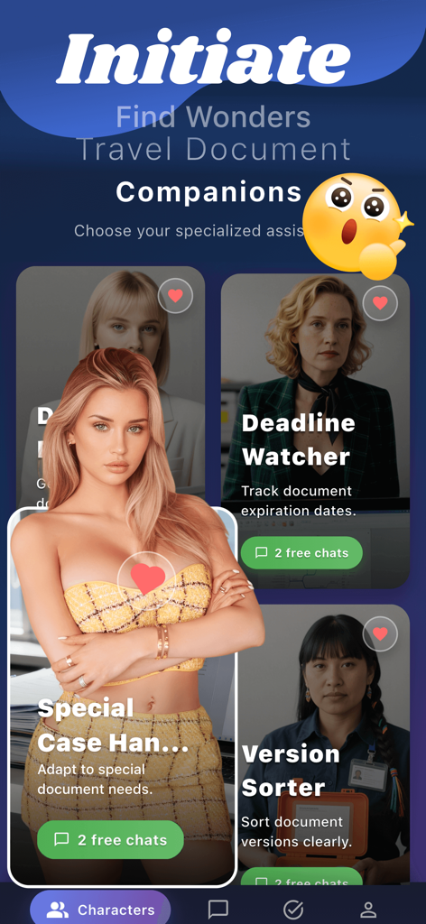 Pikaa app screen showcasing specialized AI companions for travel document management and tracking