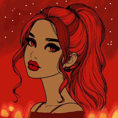 realistic girl with a ponytail on her hair and lips