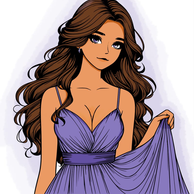 realistic girl in flowy silky prom dress