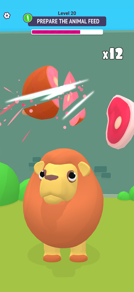 Zoo - Happy Animals - Slicing meat to prepare animal feed for a lion in the Zoo Happy Animals mobile game