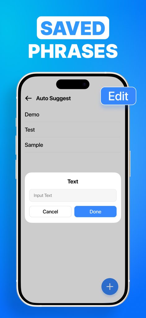 Interface of eSign app showing saved phrases and auto suggest feature for quick document filling