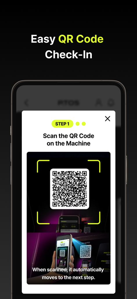 P.TOS - Pantalla de la aplicación P.TOS que muestra el fácil proceso de registro con código QR para partidas de dardos