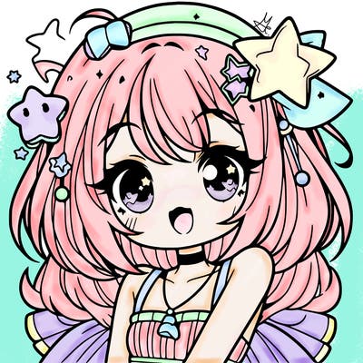 cute anime girl with star accessories