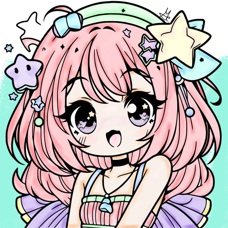 cute anime girl with star accessories