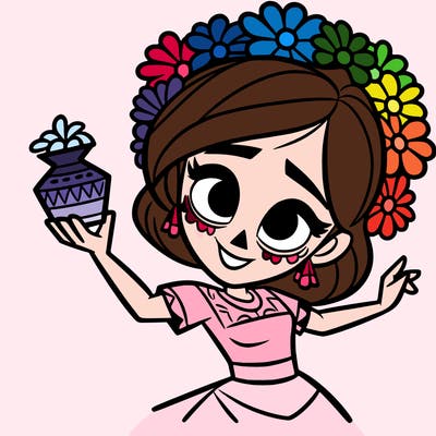 a disney style day of the dead woman.