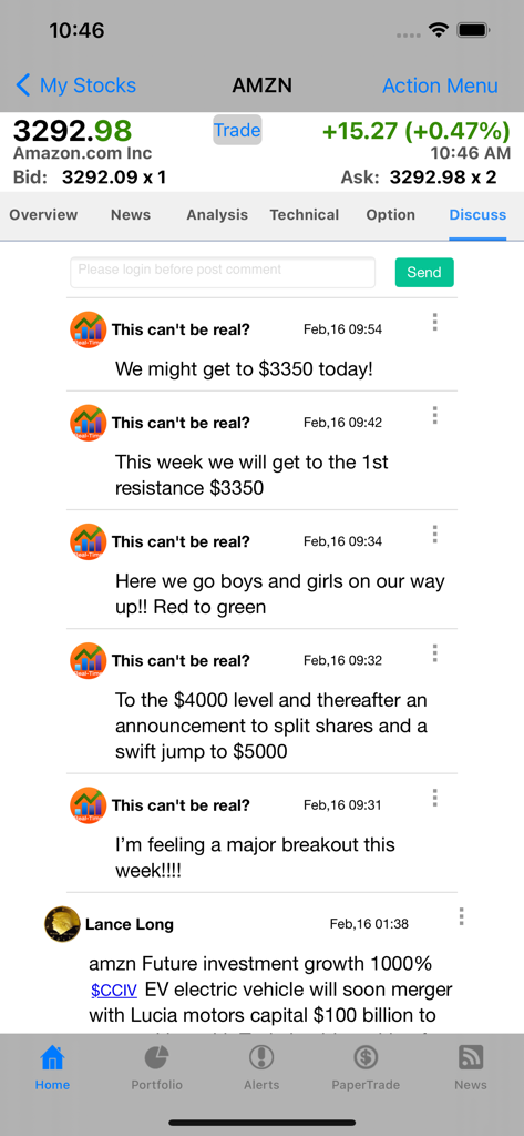 Stocks Pro : Real-time stock - Stocks Pro app AMZN discussion forum with real time price and user comments