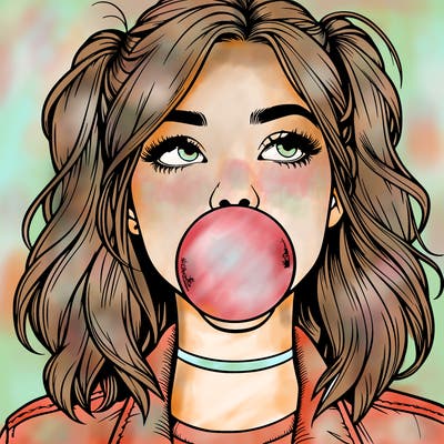 realististic girl blowing bubble -gum