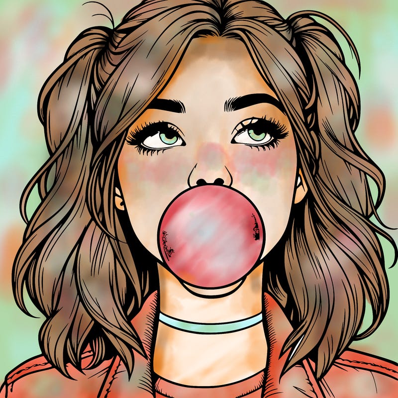 realististic girl blowing bubble -gum
