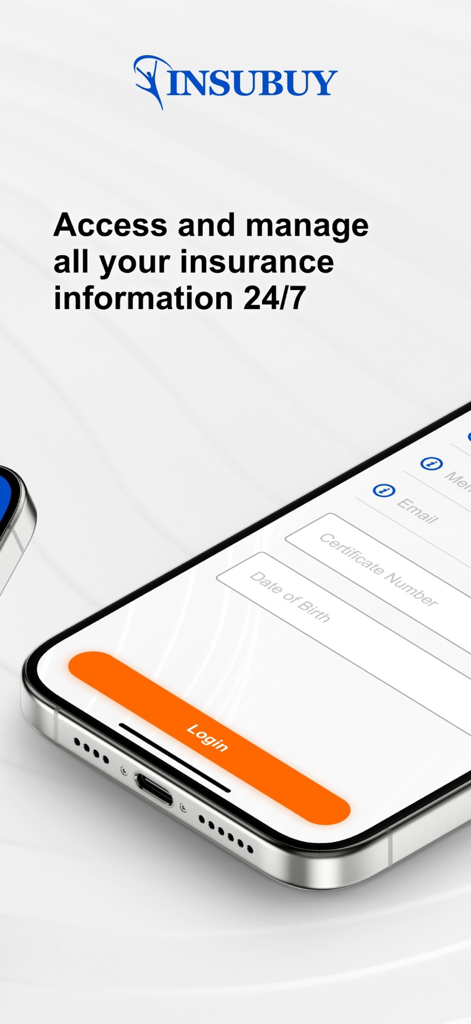 Insubuy MyAccount app login screen for managing travel insurance policies 24/7
