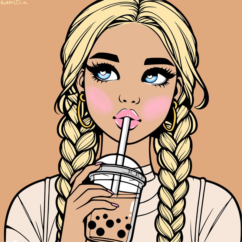 realistic girl with braided hair drinking boba