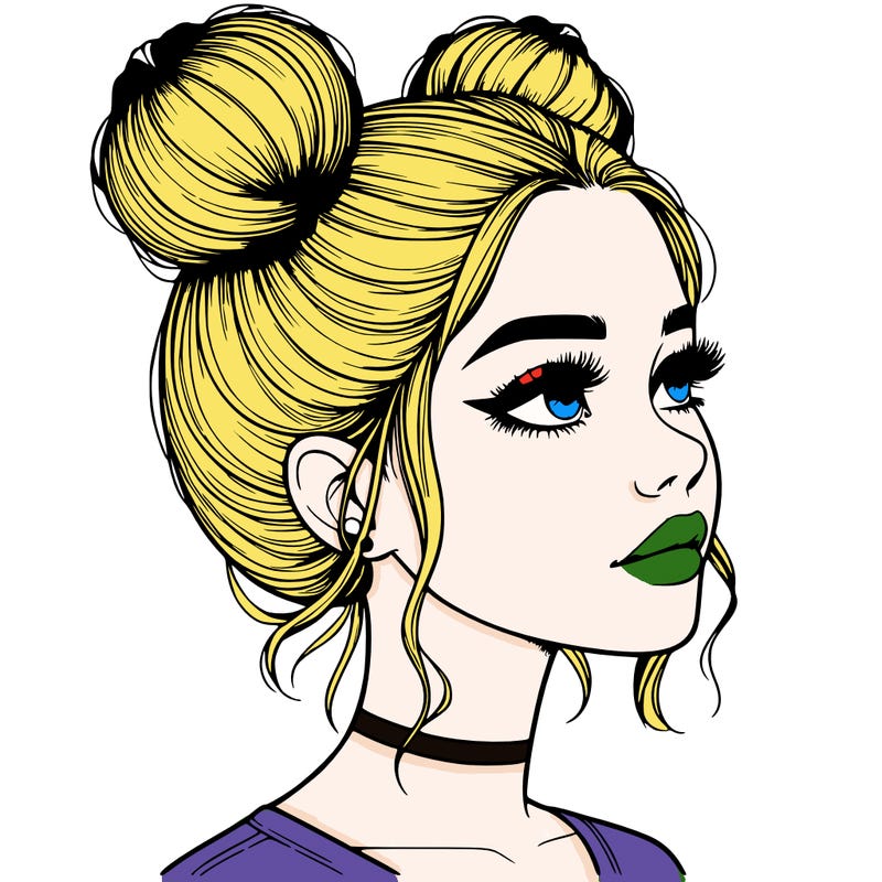 realistic girl with buns on the top of her head