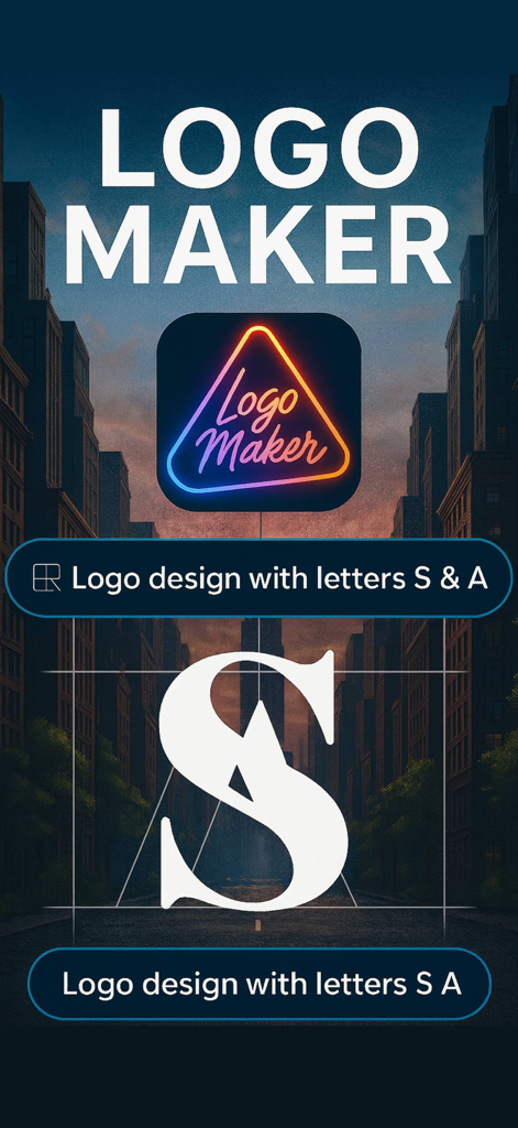 AI Logo & Photo Creator: Logen - AI logo creator showing a professional monogram design for letters S and A