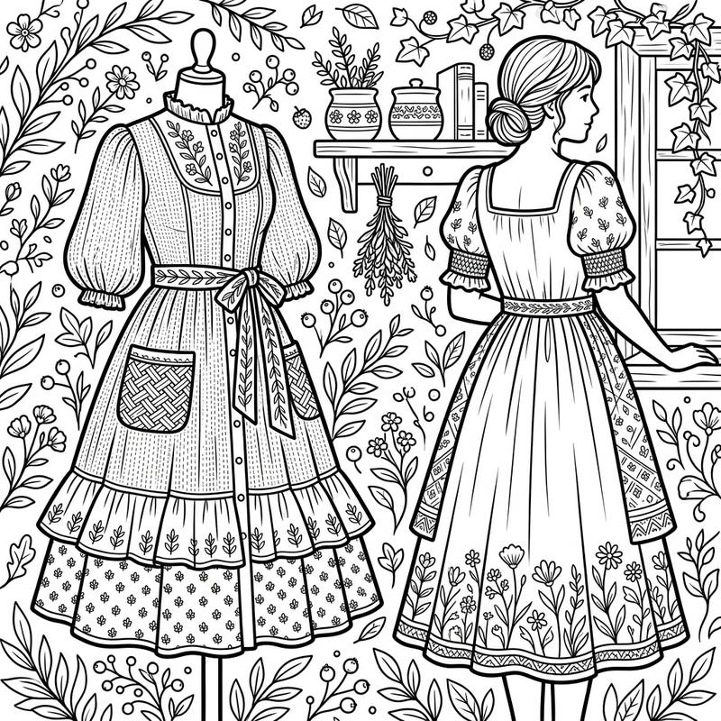 Discover the enchanting blend of professional style and pastoral charm with our Cottagecore Work Dresses coloring page. This delightful design invites you to bring rustic fashion and natural beauty to life with your favorite colors.