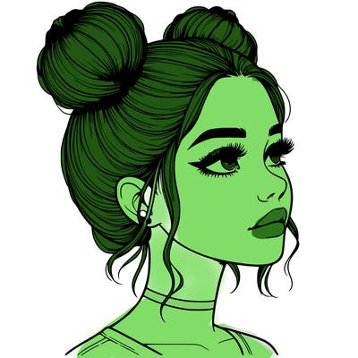 realistic girl with buns on the top of her head