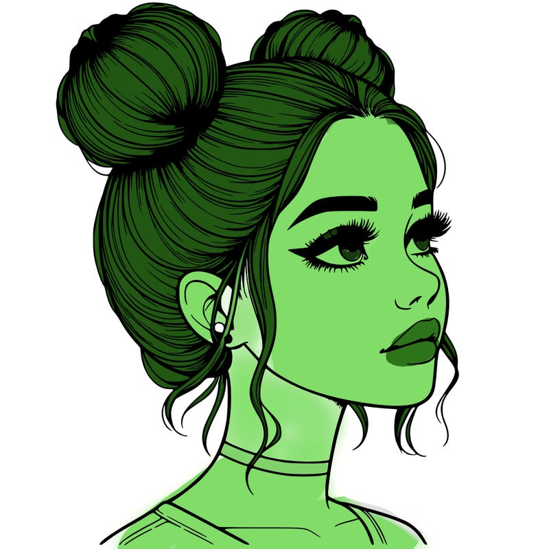 realistic girl with buns on the top of her head