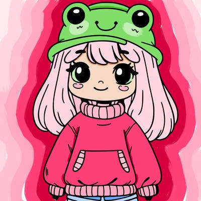 girl with frog hat and oversized jumper