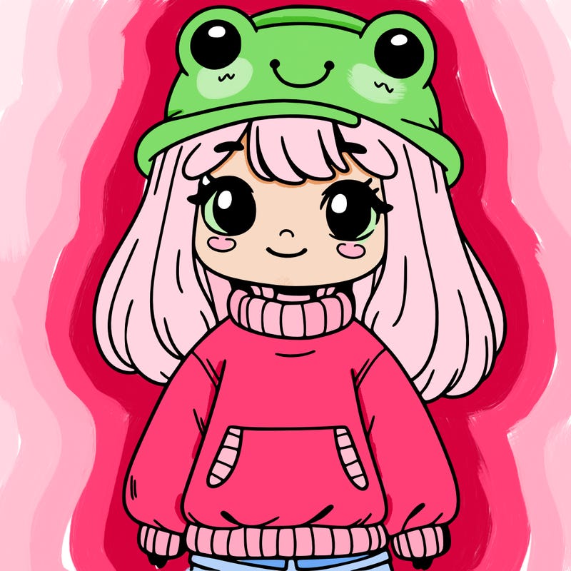 girl with frog hat and oversized jumper