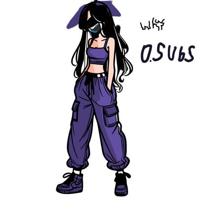 girl in baggy pants crop top and long hair