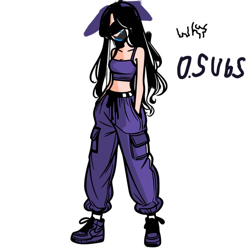 girl in baggy pants crop top and long hair