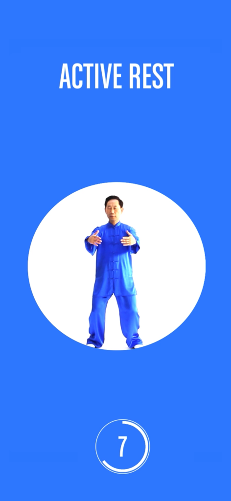 7 Minute Chi - Meditate & Move - A Tai Chi practitioner performing an active rest movement in the 7 Minute Chi app.