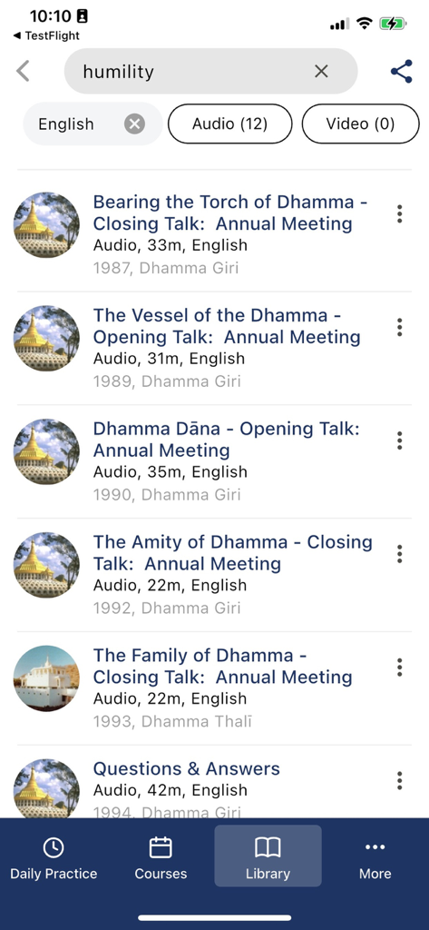 Dhamma.org - Search results for meditation audio files in the Dhamma.org app library.