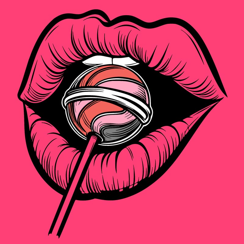 lips with lollipop in mouth