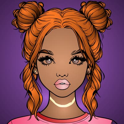 realistic girl with two buns in hair and lips