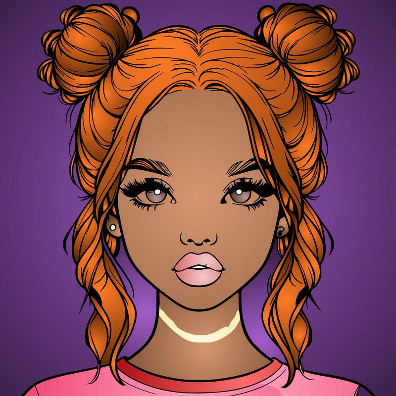 realistic girl with two buns in hair and lips