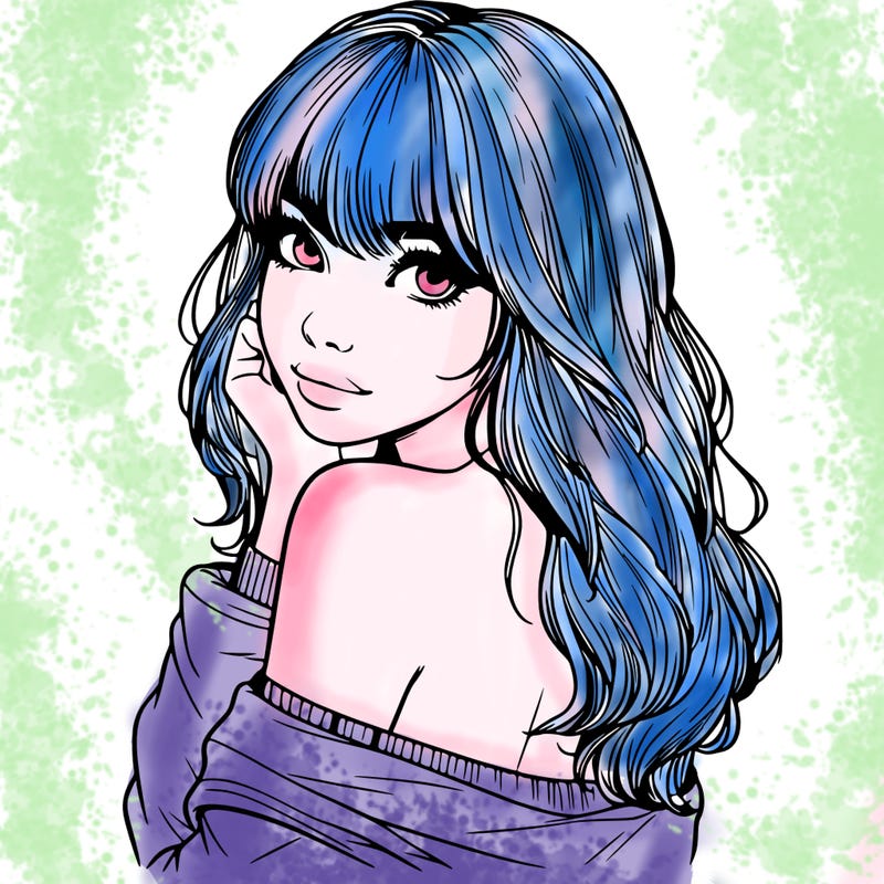 realistic girl with bangs looking over her shoulder