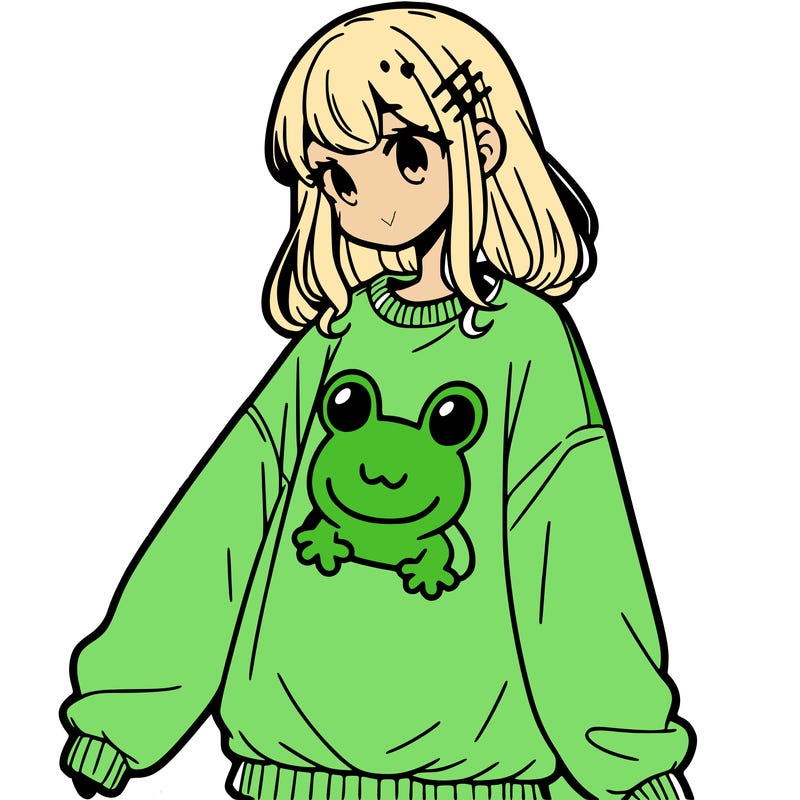girl wearing frogging sweatshirt