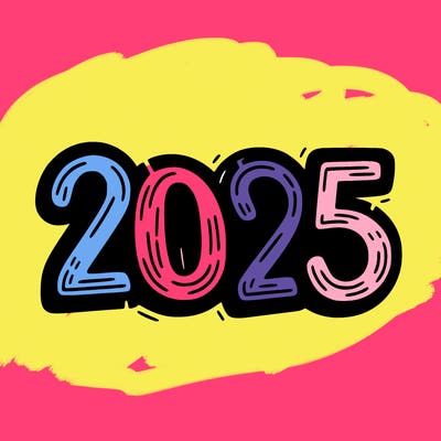 one line scrawled numbers sketch design “2025”