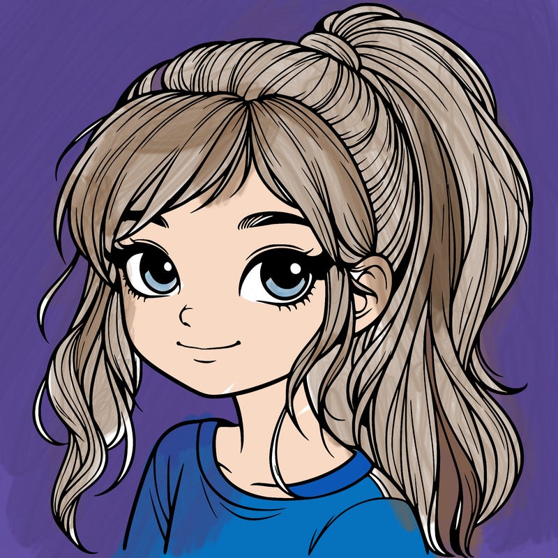 realistic girl with ponytail