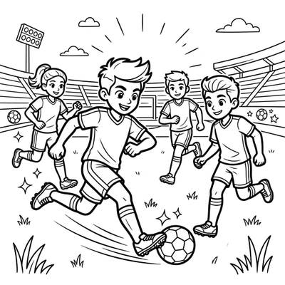 Bring the excitement of the soccer field to life with this dynamic coloring page featuring young players in action. Perfect for kids, it offers an engaging and fun way to celebrate their love for the sport.