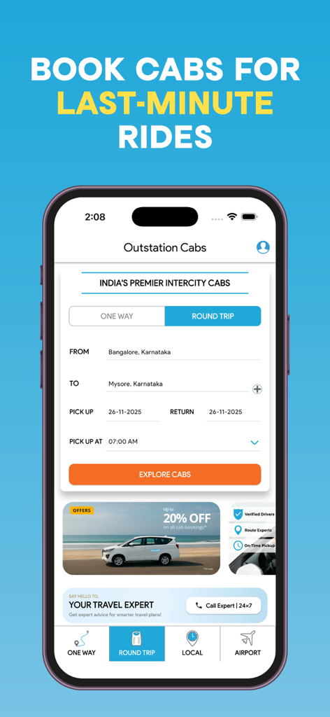 Savaari app interface for booking outstation taxis and intercity rides in India