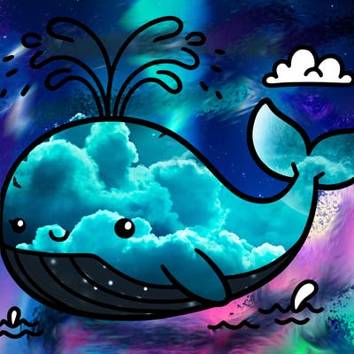 cute whale with water shooting out of its back