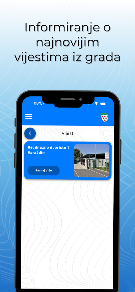 Moj Trnovec Bartolovečki - Pantalla de la aplicación móvil que muestra noticias locales e información sobre reciclaje para los residentes de Trnovec Bartolovecki