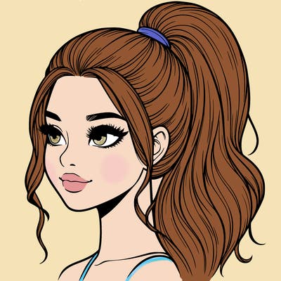 realistic girl with a high ponytail