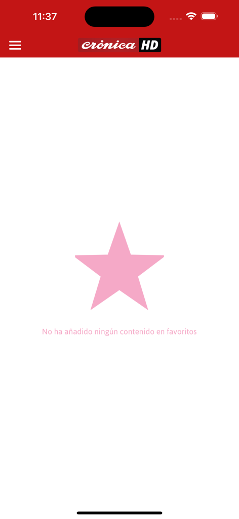 Leerer Favoriten-Bildschirm in der Diario Crónica App mit einem großen rosa Stern und spanischem Text