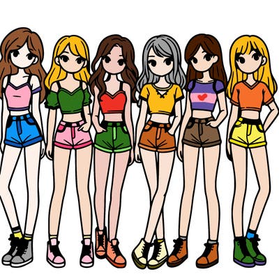 a group of girls wearing crop tops and shorts