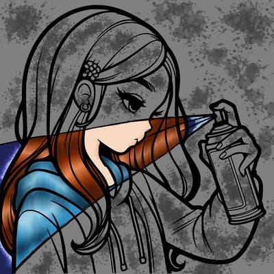 a realistic girl spray painting