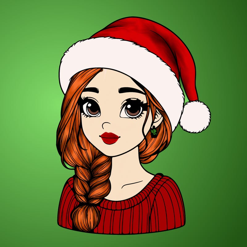 a realistic girl who is wearing a santa hat