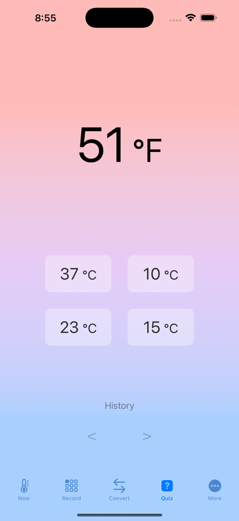 FahrenCelsi - FahrenCelsi app quiz screen for temperature conversion practice