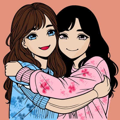 best friends hugging  realistic