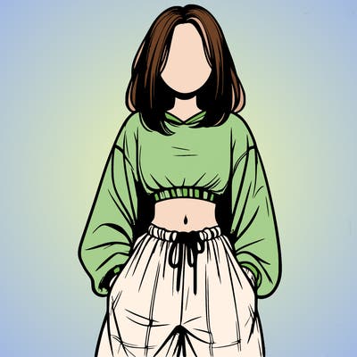 realistic girl faceless with baggy pants and a crop top