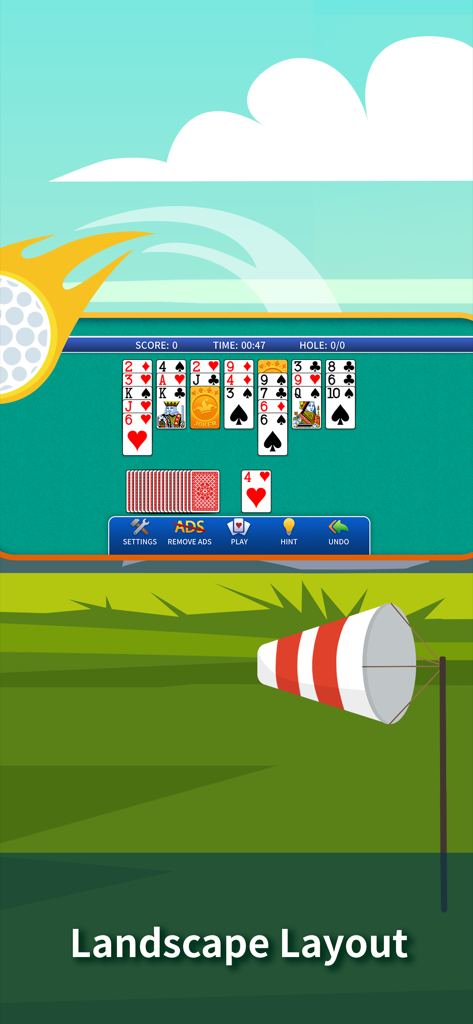 Golf Solitaire Classic game interface showing the landscape layout mode