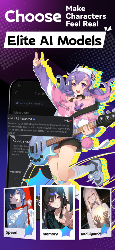 Interface de l'application Rubii pour choisir des modèles IA d'élite afin de créer des personnages anime réalistes.